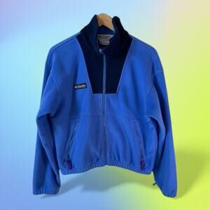 VTG 90s COLUMBIA Boy's Fleece Full Zip Jacket Blue Black Large 14 / 16 Outdoor
